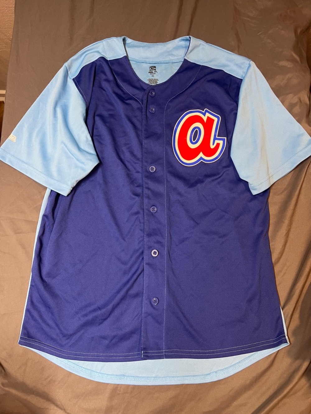 Men's Navy and Light Blue Baseball-Style Button-Down